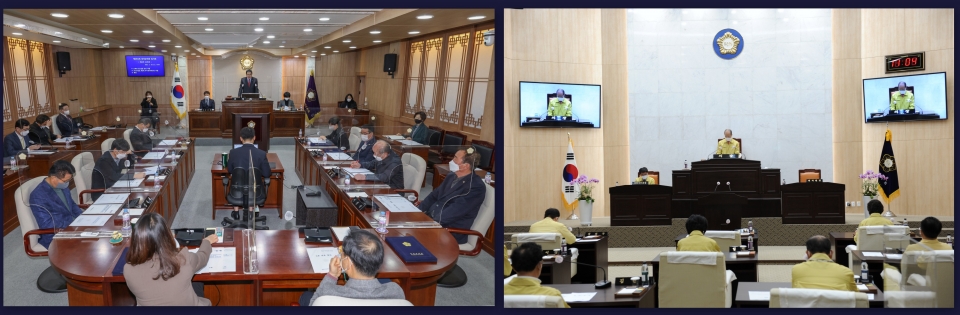 홍성군의회(왼쪽)와 예산군의회 회의 장면.